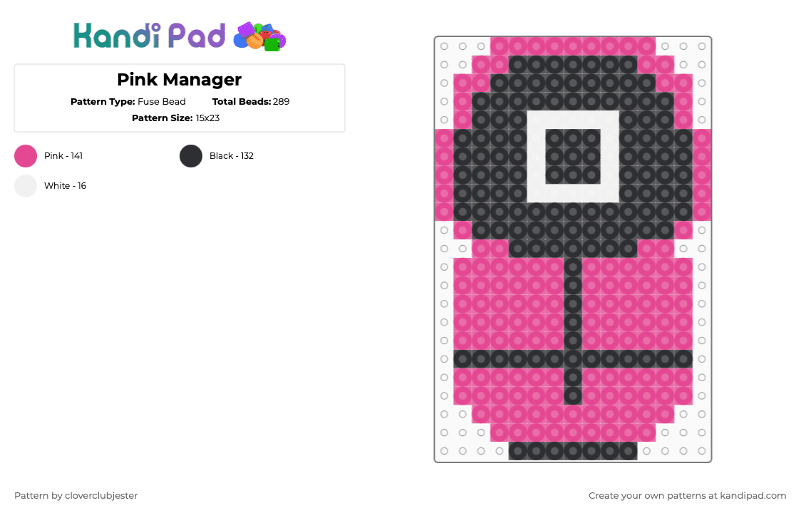 Pink Manager - Fuse Bead Pattern by cloverclubjester on Kandi Pad - pink