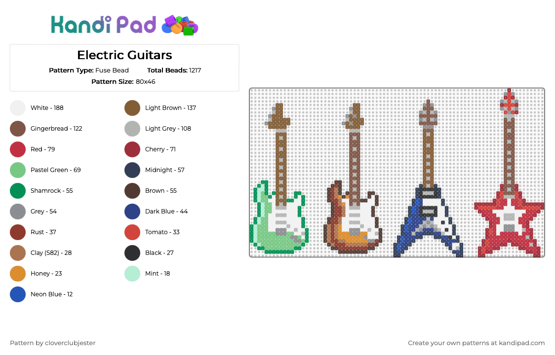 Electric Guitars - Fuse Bead Pattern by cloverclubjester on Kandi Pad - beige,tan,red