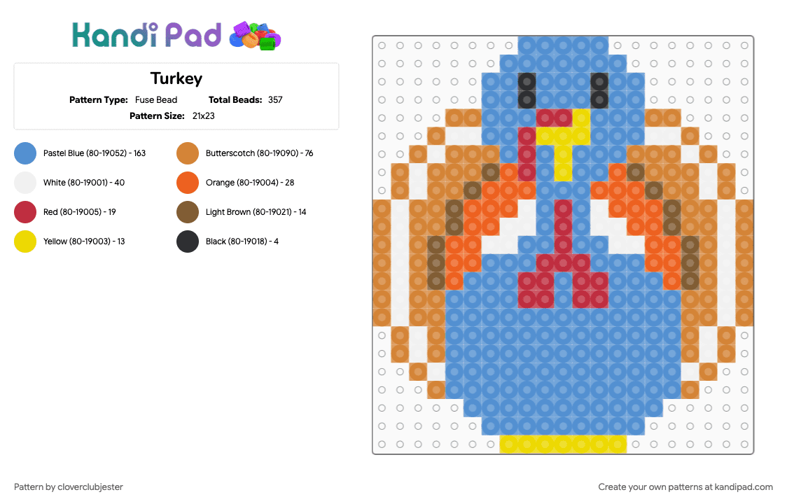 Turkey - Fuse Bead Pattern by cloverclubjester on Kandi Pad - light blue, orange