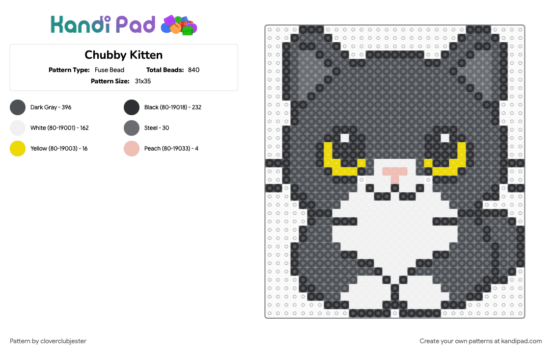 Chubby Kitten - Fuse Bead Pattern by cloverclubjester on Kandi Pad - gray