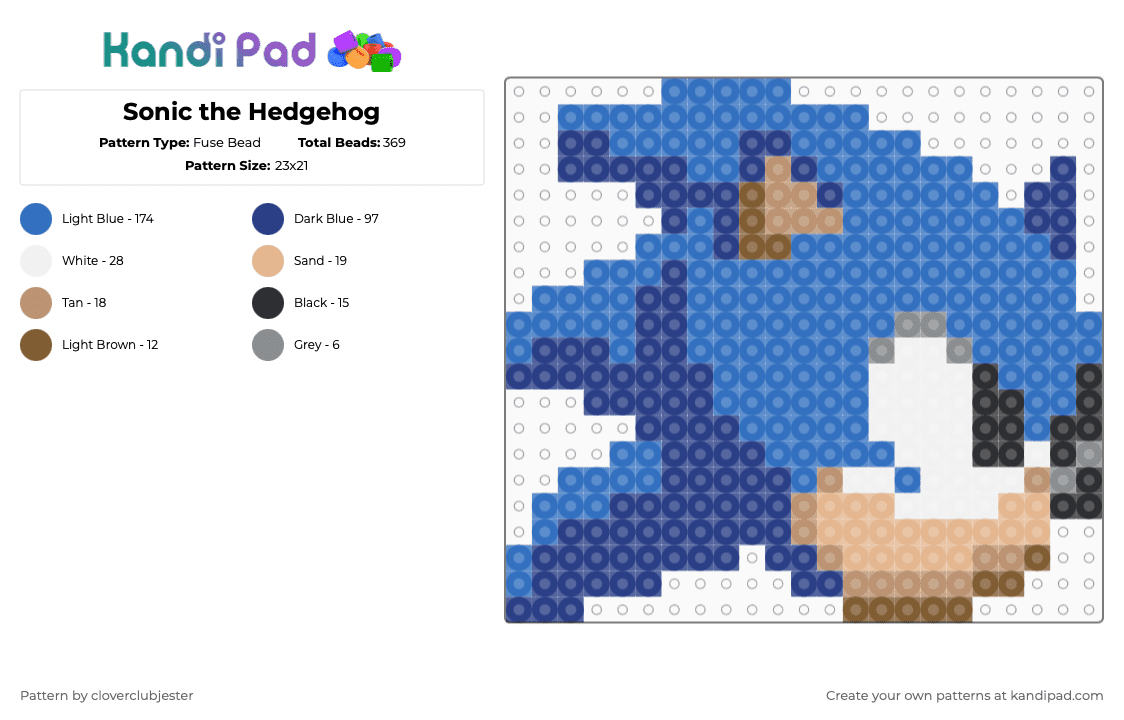 Sonic the Hedgehog - Fuse Bead Pattern by cloverclubjester on Kandi Pad - blue