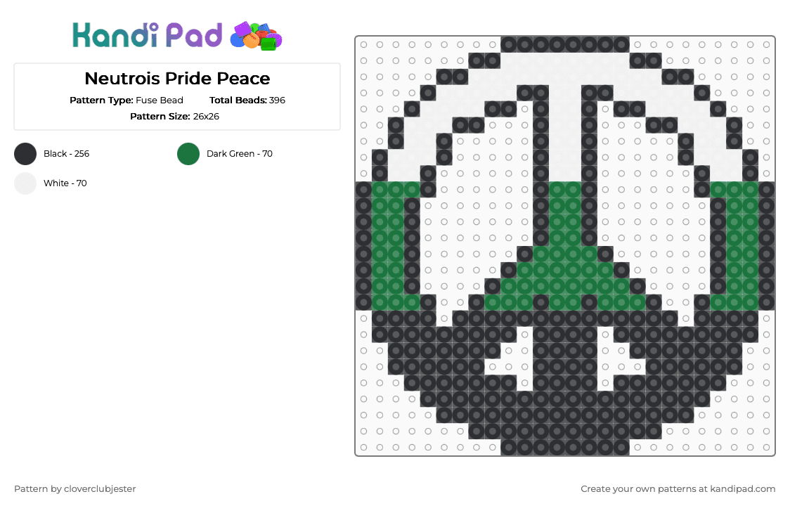 Neutrois Pride Peace - Fuse Bead Pattern by cloverclubjester on Kandi Pad - black,green,white