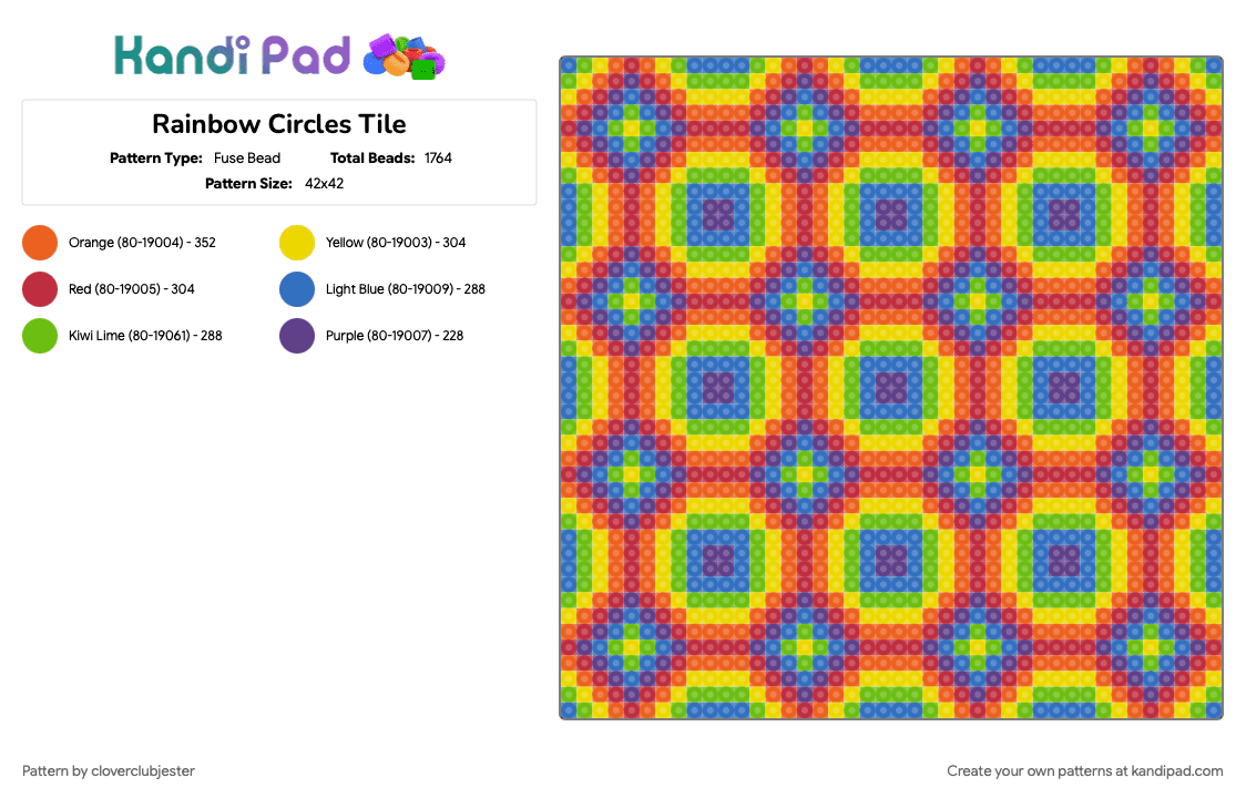 Rainbow Circles Tile - Fuse Bead Pattern by cloverclubjester on Kandi Pad - 