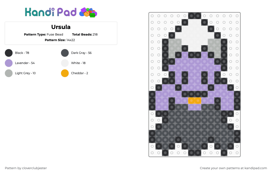 Ursula - Fuse Bead Pattern by cloverclubjester on Kandi Pad - pink,gray