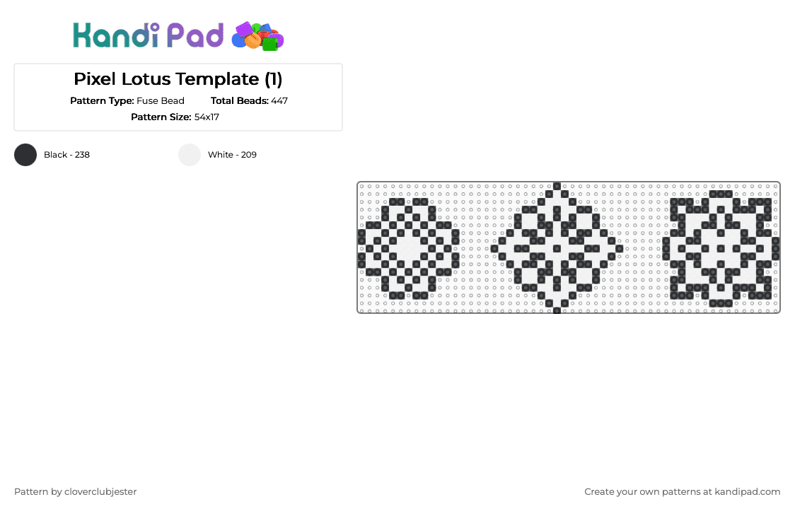 Pixel Lotus Template (1) - Fuse Bead Pattern by cloverclubjester on Kandi Pad - black,white