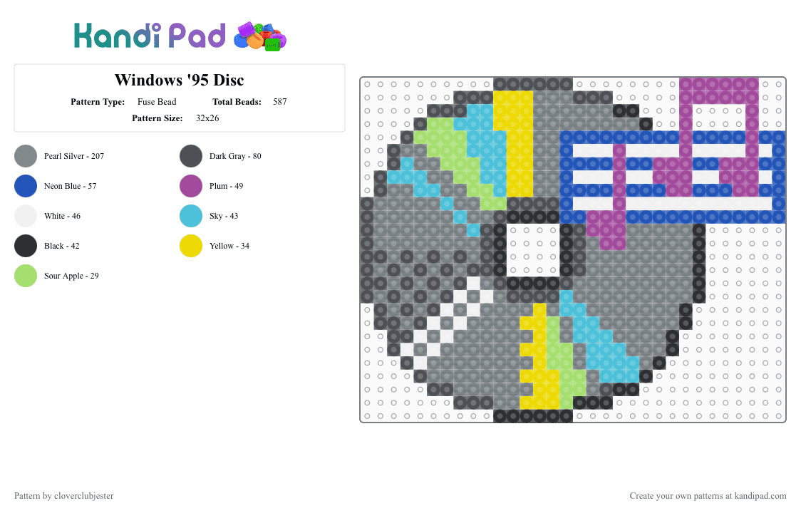 Windows \'95 Disc - Fuse Bead Pattern by cloverclubjester on Kandi Pad - gray