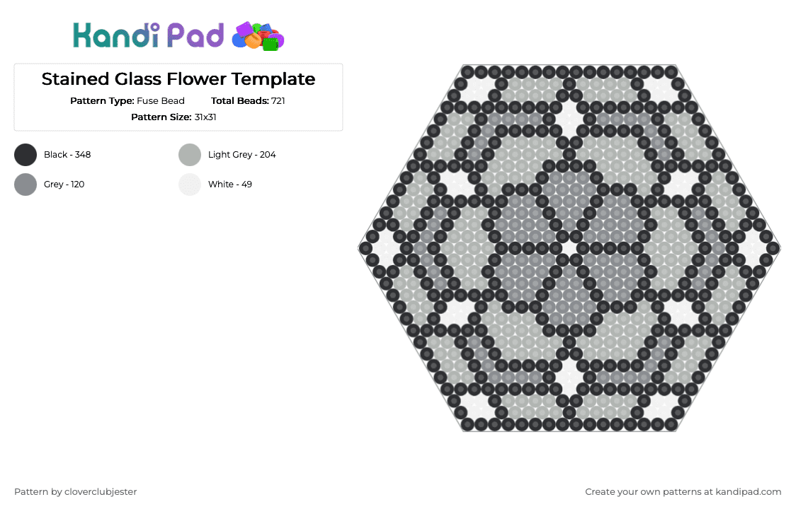 Stained Glass Flower Template - Fuse Bead Pattern by cloverclubjester on Kandi Pad - gray,beige