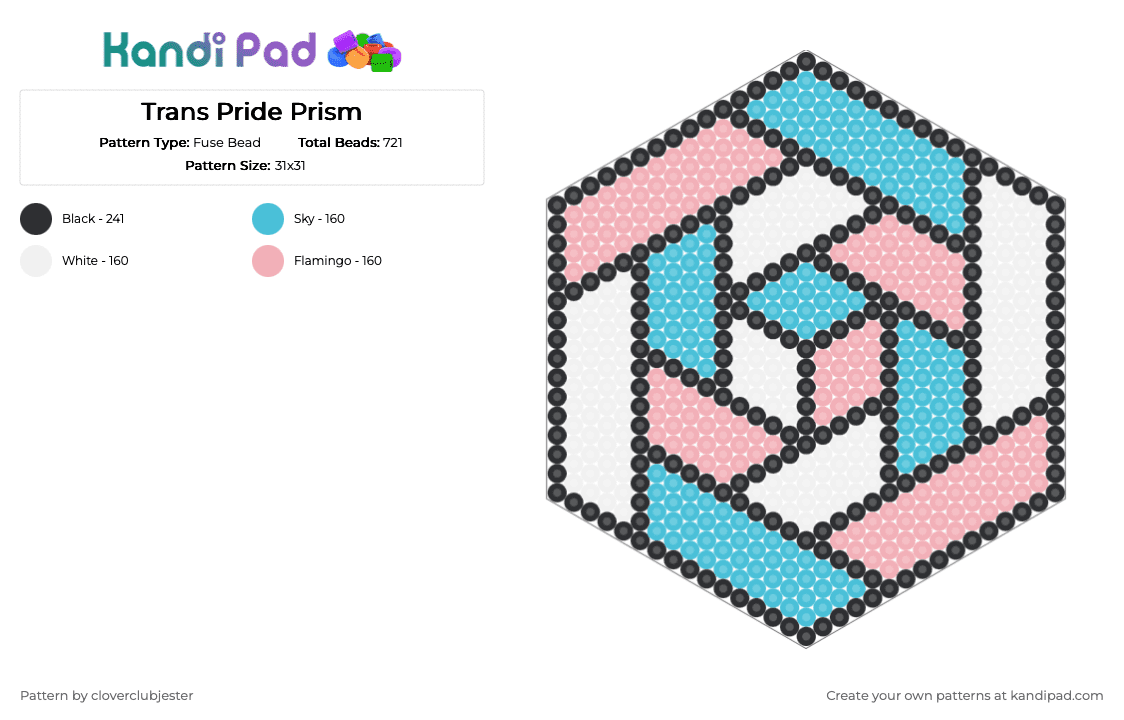 Trans Pride Prism - Fuse Bead Pattern by cloverclubjester on Kandi Pad - light blue,beige