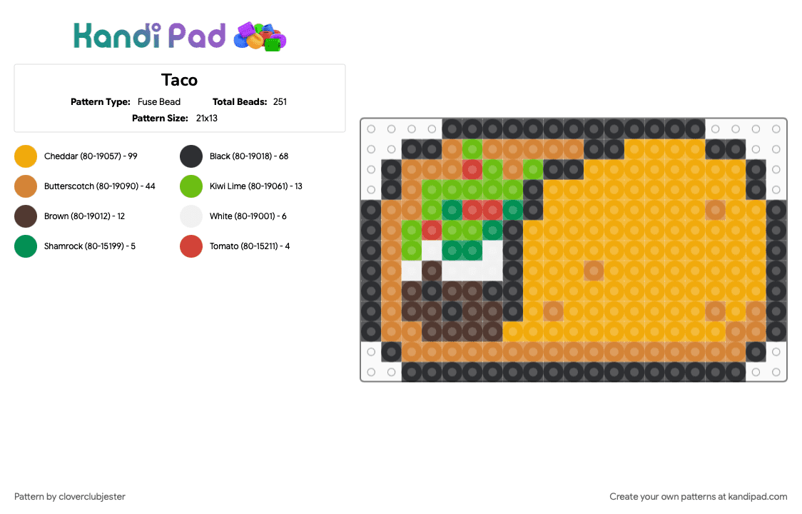 Taco - Fuse Bead Pattern by cloverclubjester on Kandi Pad - orange