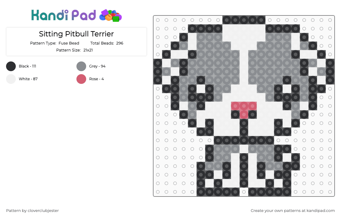 Sitting Pitbull Terrier - Fuse Bead Pattern by cloverclubjester on Kandi Pad - gray