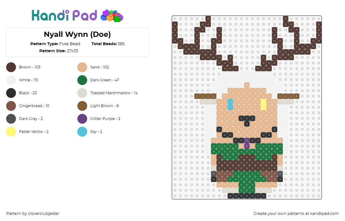 Nyall Wynn (Doe) - Fuse Bead Pattern by cloverclubjester on Kandi Pad - nyall wynn,deer,doe,serene,woodland,gentle eyes,tranquil,soft palette,tan