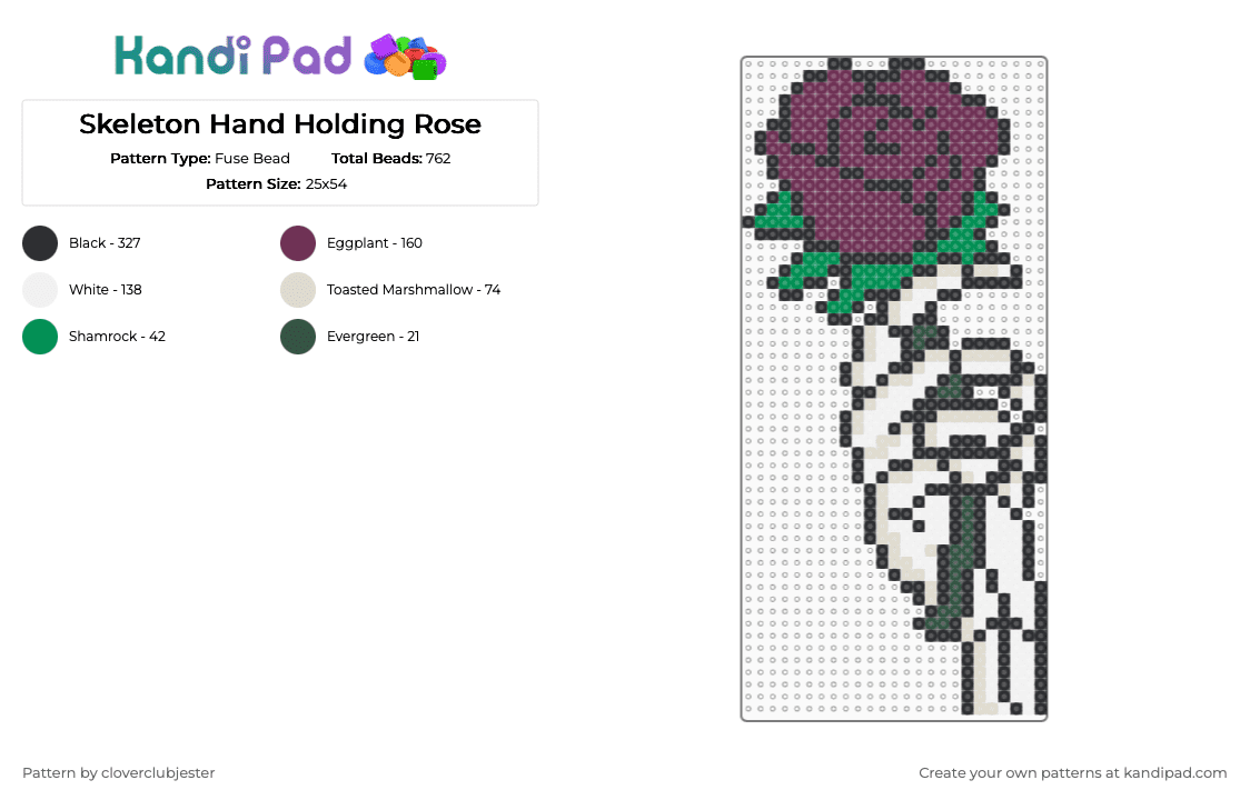 Skeleton Hand Holding Rose - Fuse Bead Pattern by cloverclubjester on Kandi Pad - pink,beige