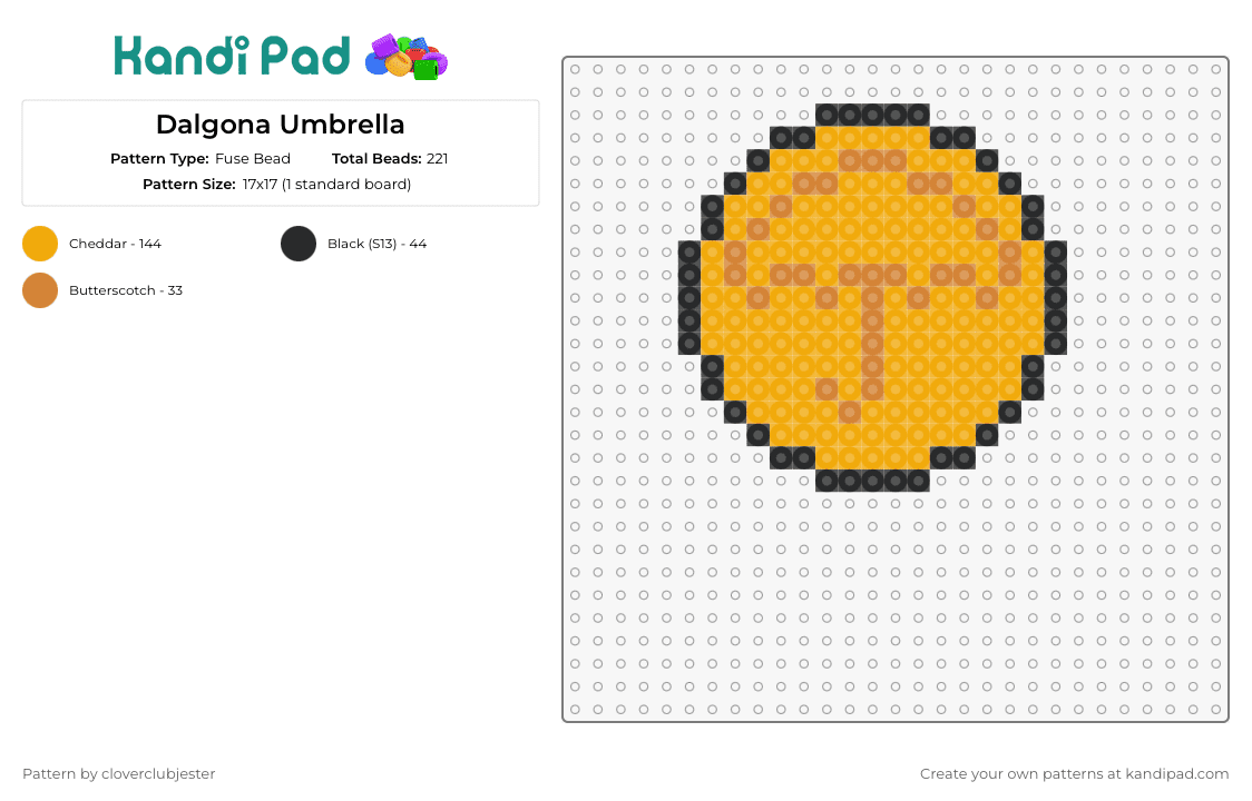 Dalgona Umbrella - Fuse Bead Pattern by cloverclubjester on Kandi Pad - dalgona,squid game,cookie,candy,umbrella,coin,tv show,orange,yellow