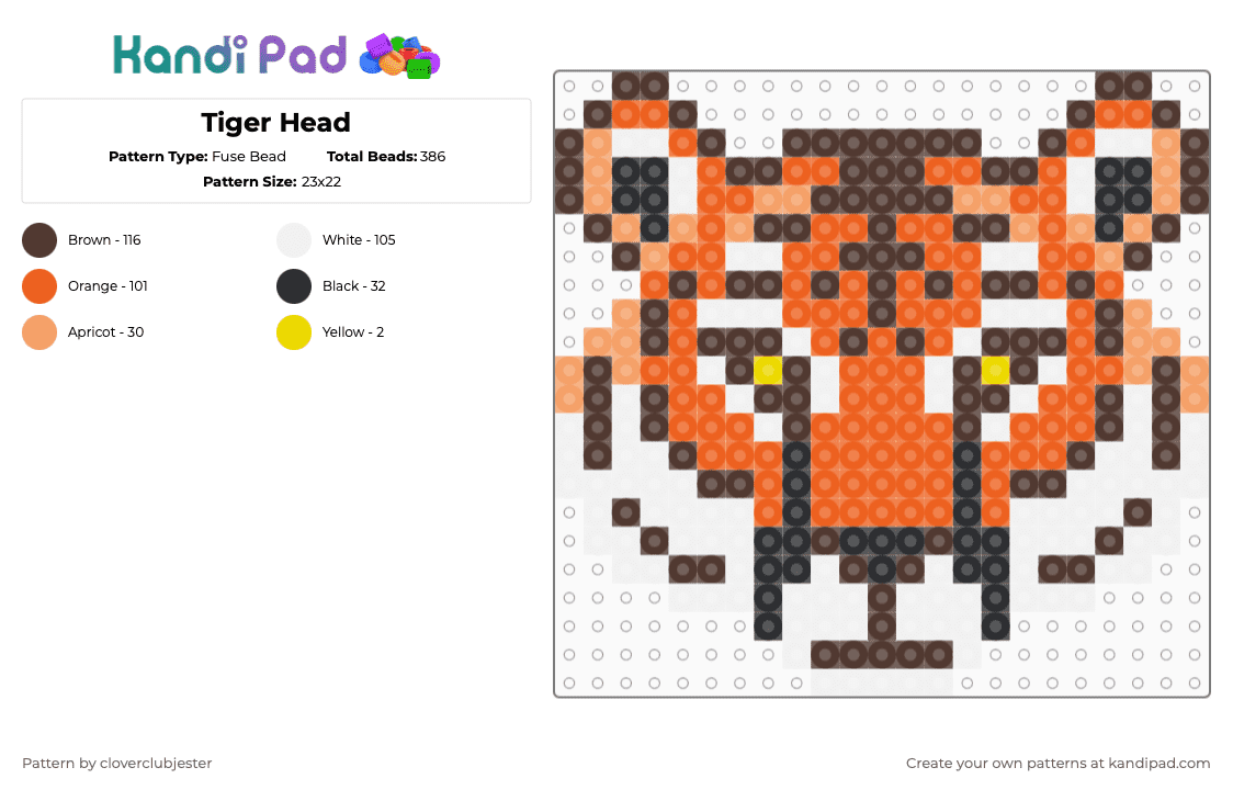 Tiger Head - Fuse Bead Pattern by cloverclubjester on Kandi Pad - brown,orange