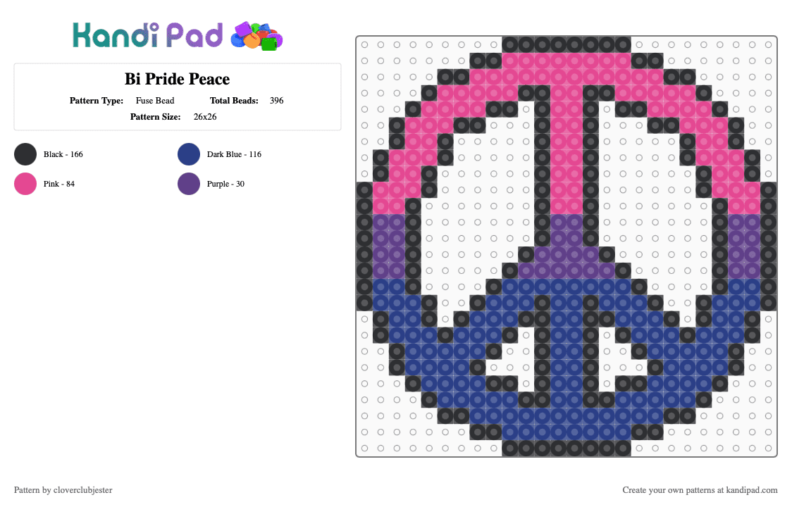 Bi Pride Peace - Fuse Bead Pattern by cloverclubjester on Kandi Pad - pink,blue