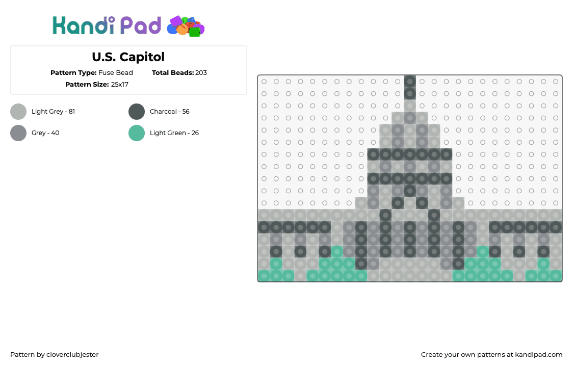 U.S. Capitol - Fuse Bead Pattern by cloverclubjester on Kandi Pad - capitol,building,united states,country,gray