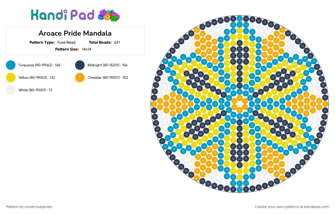 Aroace Pride Mandala - Fuse Bead Pattern by cloverclubjester on Kandi Pad - light blue, purple, yellow
