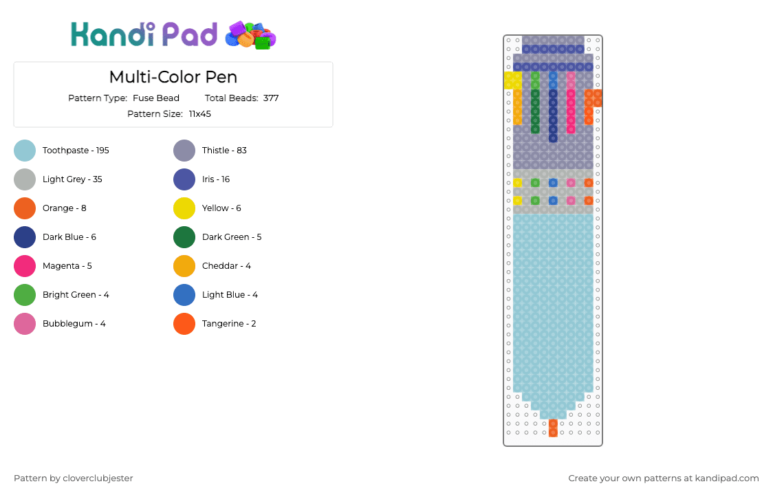 Multi-Color Pen - Fuse Bead Pattern by cloverclubjester on Kandi Pad - gray,light blue