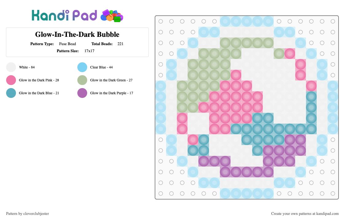 Glow-In-The-Dark Bubble - Fuse Bead Pattern by cloverclubjester on Kandi Pad - light blue, pink