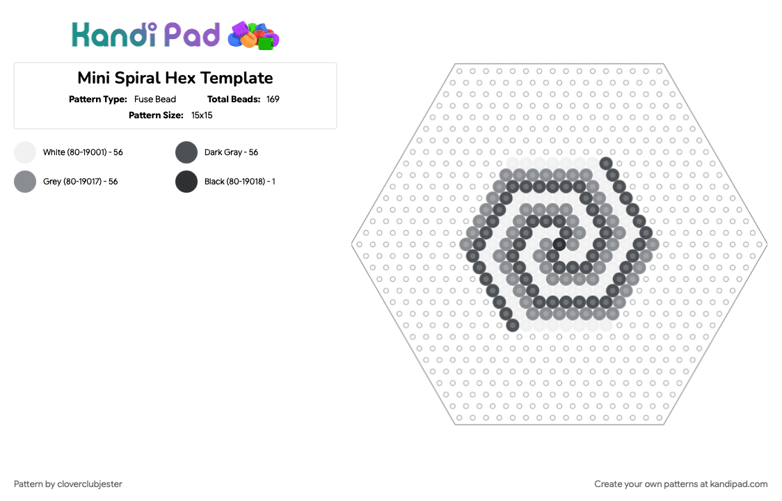 Mini Spiral Hex Template - Fuse Bead Pattern by cloverclubjester on Kandi Pad - 