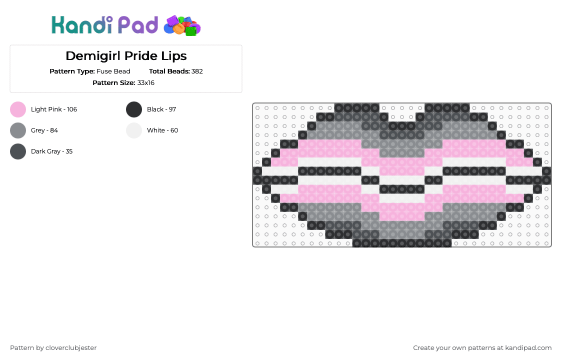 Demigirl Pride Lips - Fuse Bead Pattern by cloverclubjester on Kandi Pad - pink,gray