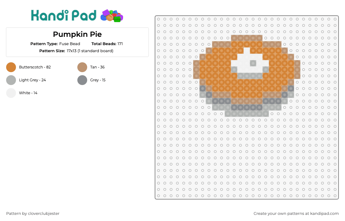 Pumpkin Pie - Fuse Bead Pattern by cloverclubjester on Kandi Pad - pie,pumpkin,dessert,sweet,food,fall,baking,season,autumn,orange,tan