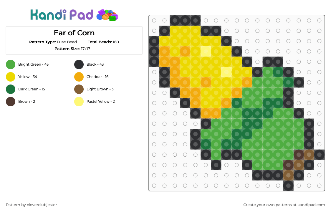 Ear of Corn - Fuse Bead Pattern by cloverclubjester on Kandi Pad - green,yellow