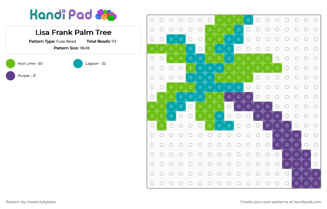 Lisa Frank Palm Tree - Fuse Bead Pattern by cloverclubjester on Kandi Pad - green