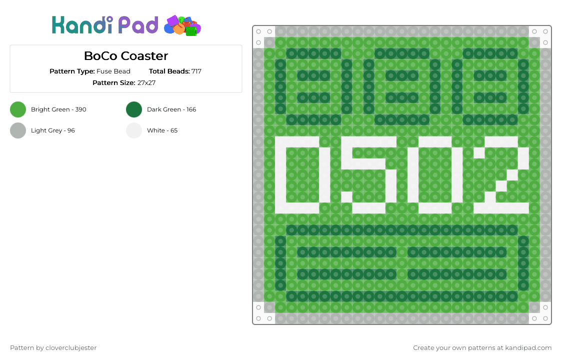 BoCo Coaster - Fuse Bead Pattern by cloverclubjester on Kandi Pad - green