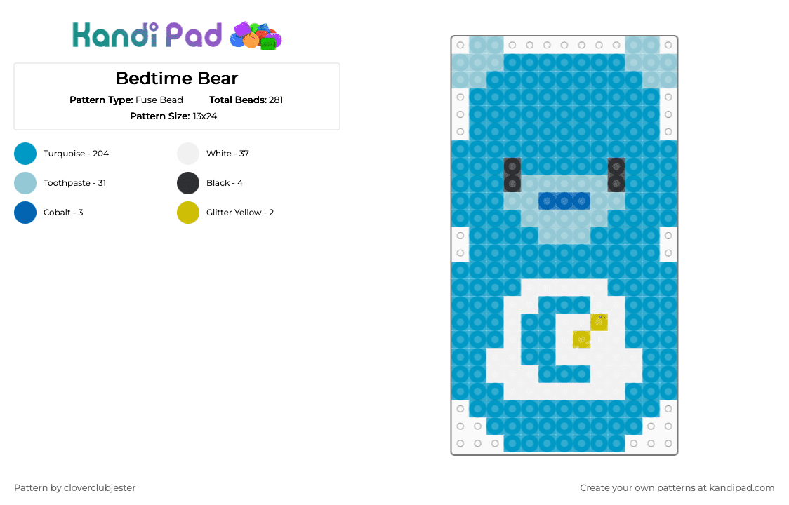 Bedtime Bear - Fuse Bead Pattern by cloverclubjester on Kandi Pad - light blue