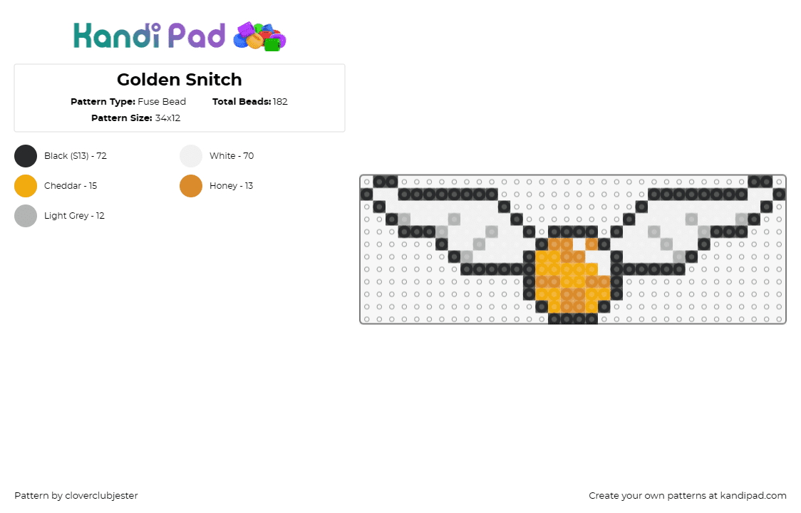 Golden Snitch - Fuse Bead Pattern by cloverclubjester on Kandi Pad - golden snitch,quidditch,harry potter,sport,book,movie,gold,white