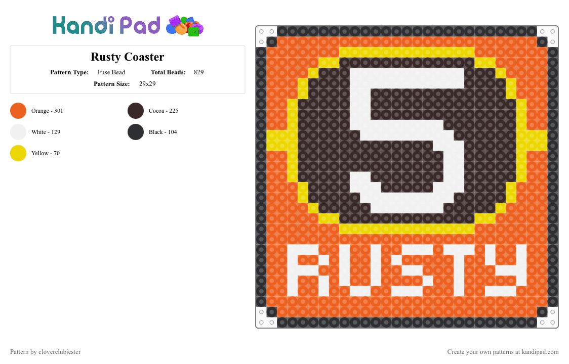 Rusty Coaster - Fuse Bead Pattern by cloverclubjester on Kandi Pad - brown,orange