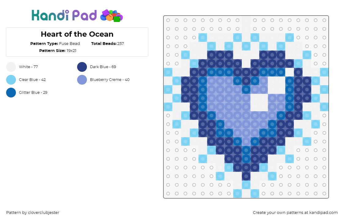 Heart of the Ocean - Fuse Bead Pattern by cloverclubjester on Kandi Pad - heart,titanic,gem,jewelry,necklace,ocean,sparkles,diamond,blue