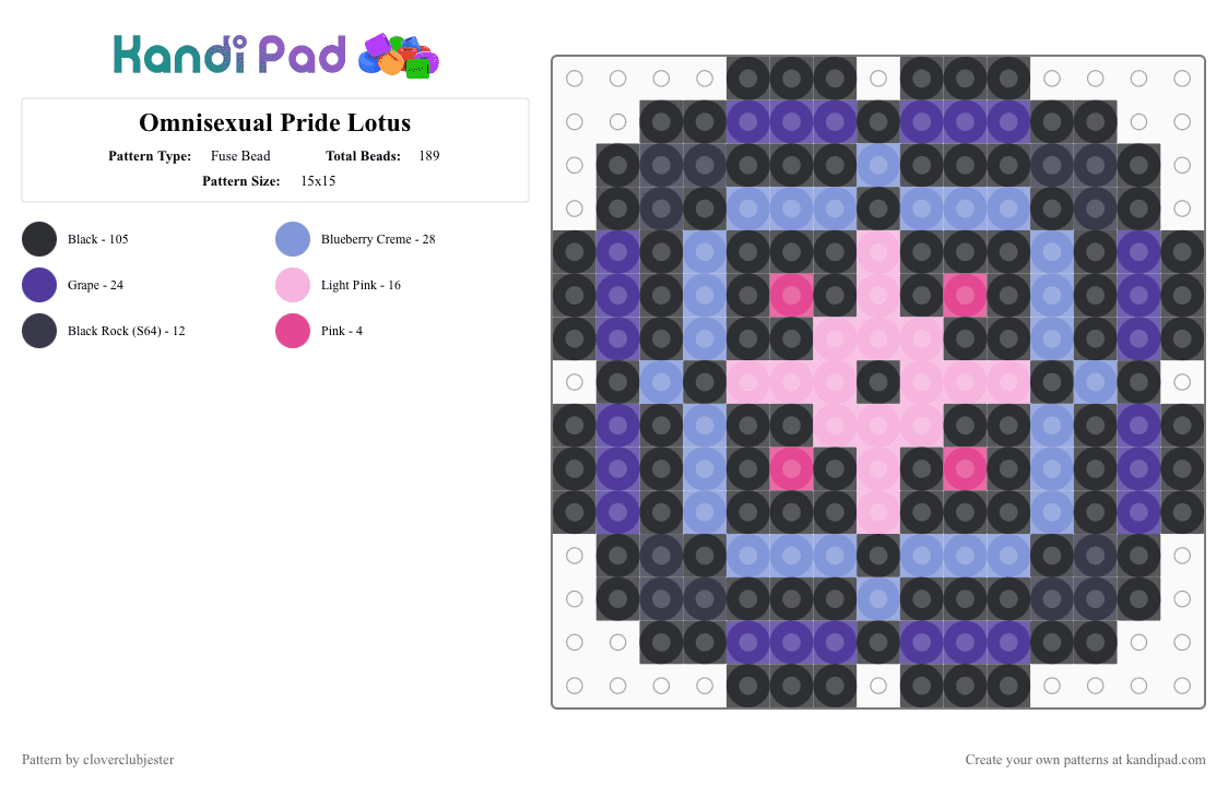 Omnisexual Pride Lotus - Fuse Bead Pattern by cloverclubjester on Kandi Pad - black,purple,light blue