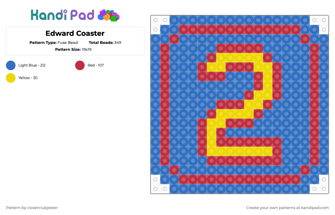 Edward Coaster - Fuse Bead Pattern by cloverclubjester on Kandi Pad - blue