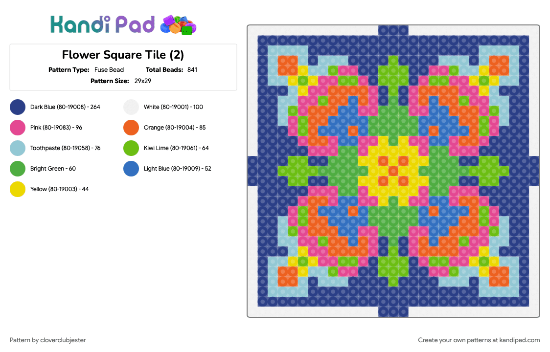 Flower Square Tile (2) - Fuse Bead Pattern by cloverclubjester on Kandi Pad - blue, green