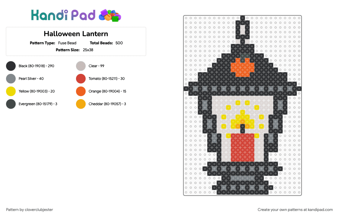 Halloween Lantern - Fuse Bead Pattern by cloverclubjester on Kandi Pad - beige, black, gray