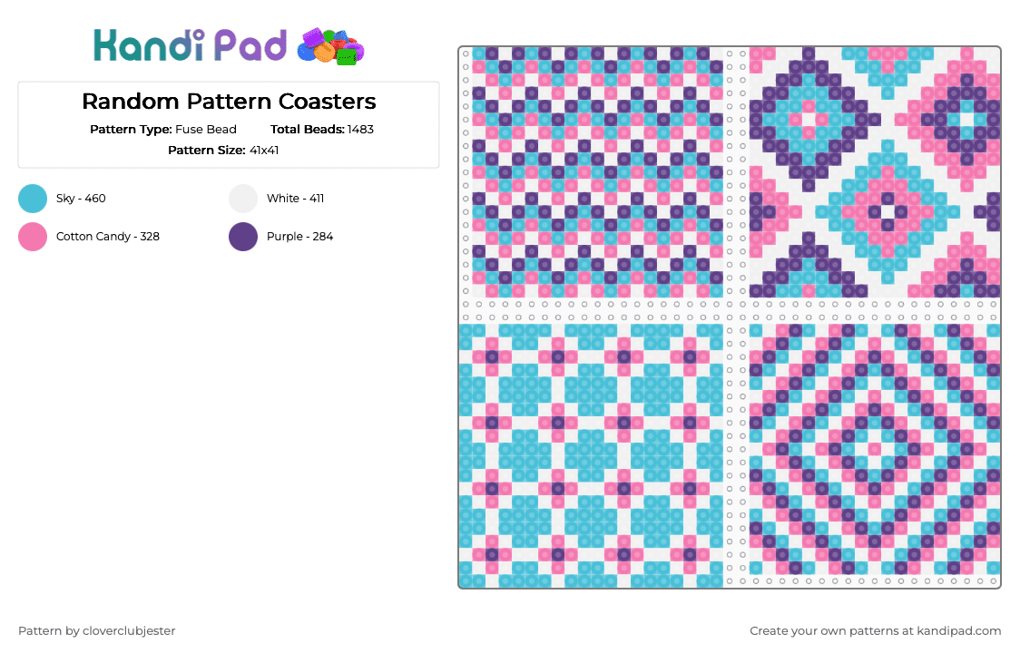 Diamond Pattern Coasters - Fuse Bead Pattern by cloverclubjester on Kandi Pad - light blue