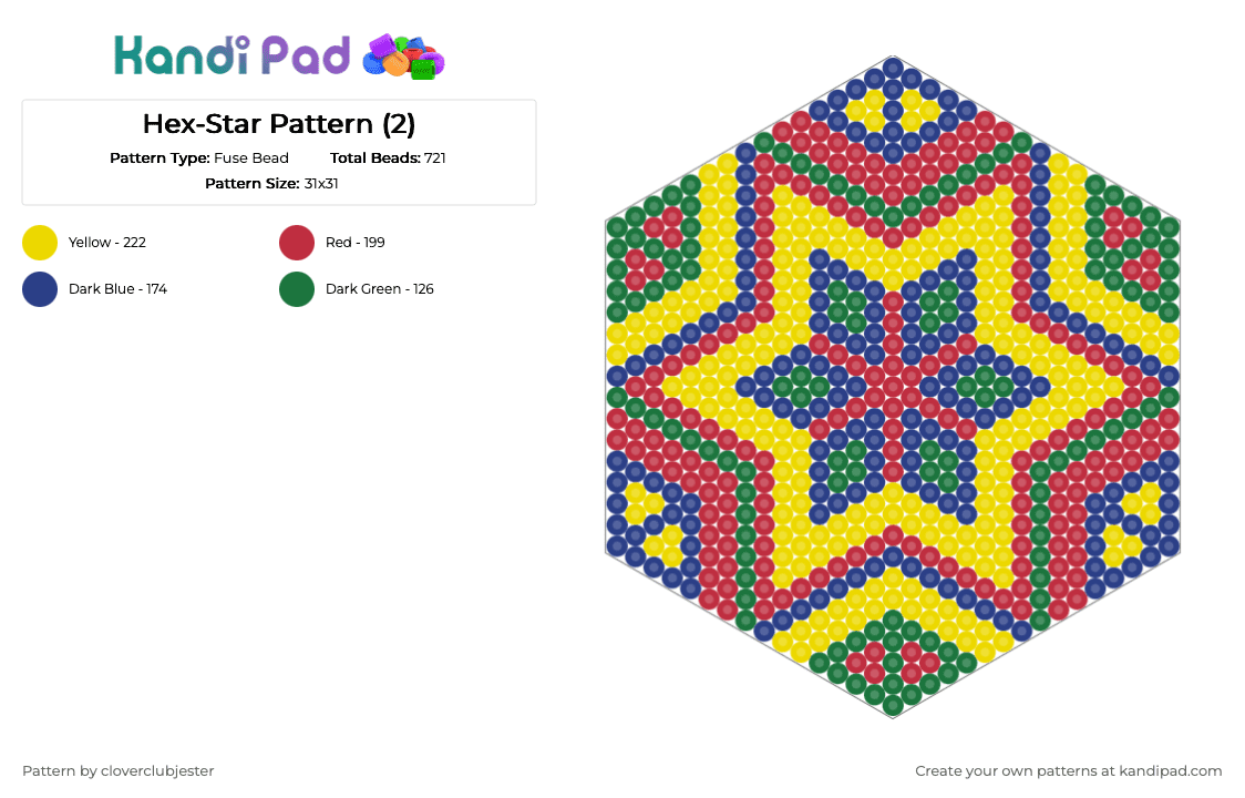 Hex-Star Pattern (2) - Fuse Bead Pattern by cloverclubjester on Kandi Pad - blue, red, yellow