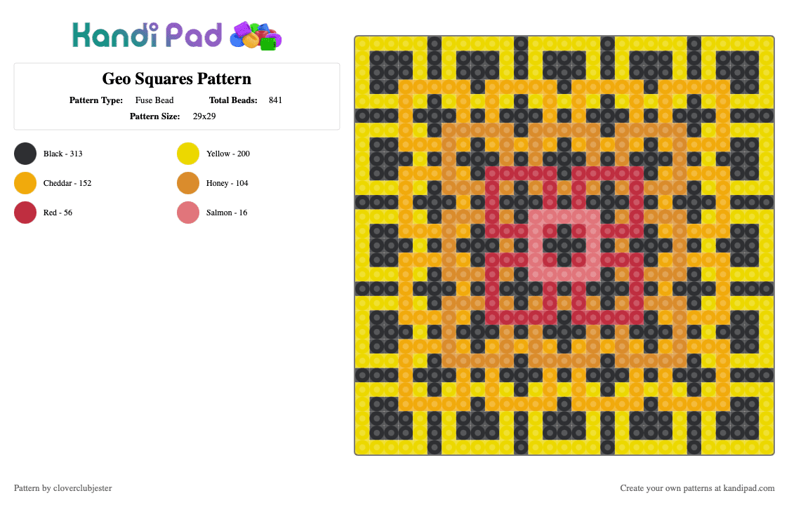 Geo Squares Pattern - Fuse Bead Pattern by cloverclubjester on Kandi Pad - orange,yellow