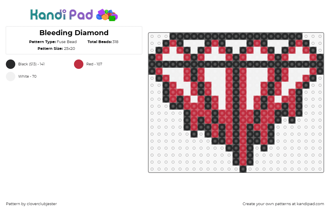 Bleeding Diamond - Fuse Bead Pattern by cloverclubjester on Kandi Pad - diamond,bloody,gem,spooky,horror,red,white