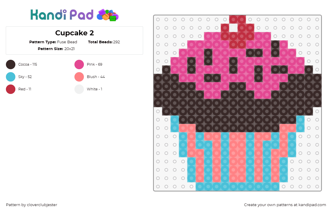 Cupcake 2 - Fuse Bead Pattern by cloverclubjester on Kandi Pad - cupcake,dessert,food,sweet,cherry,chocolate,sprinkles,pink,blue,black