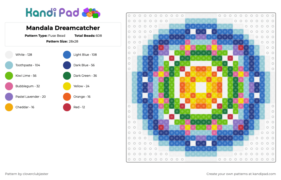 Mandala Dreamcatcher - Fuse Bead Pattern by cloverclubjester on Kandi Pad - light blue,blue,green