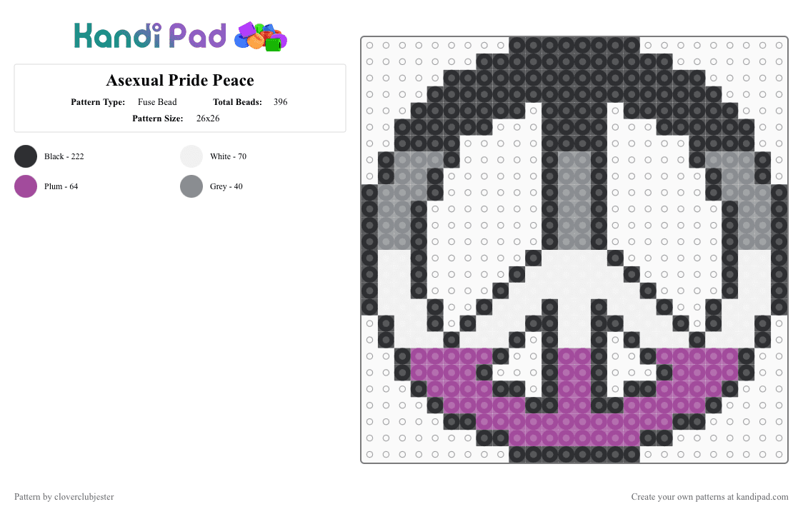 Asexual Pride Peace - Fuse Bead Pattern by cloverclubjester on Kandi Pad - black,gray,pink,pride,lgbtqia,peace