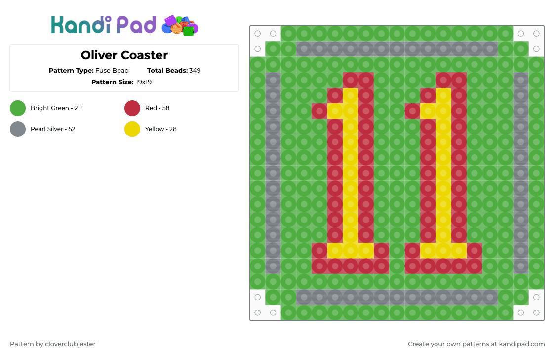 Oliver Coaster - Fuse Bead Pattern by cloverclubjester on Kandi Pad - green