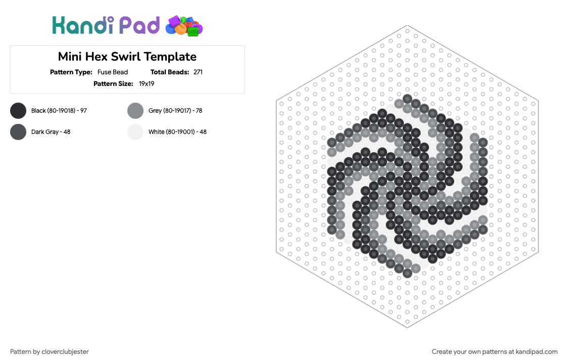 Mini Hex Swirl Template - Fuse Bead Pattern by cloverclubjester on Kandi Pad - gray, white