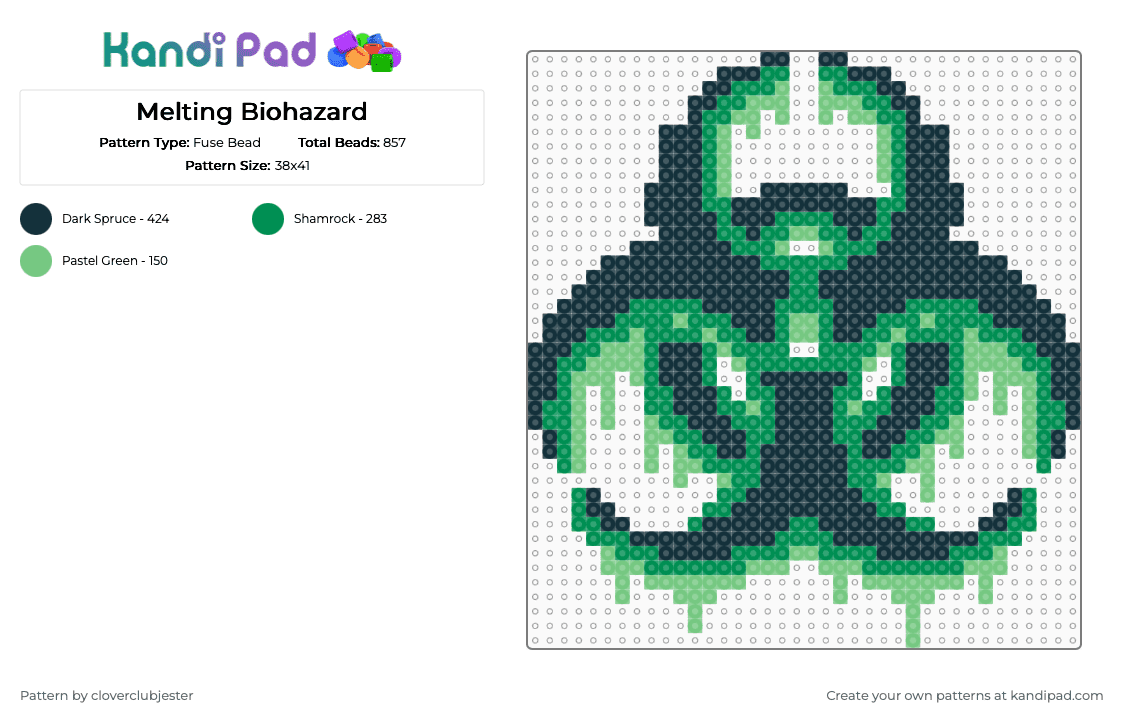 Melting Biohazard - Fuse Bead Pattern by cloverclubjester on Kandi Pad - green, teal