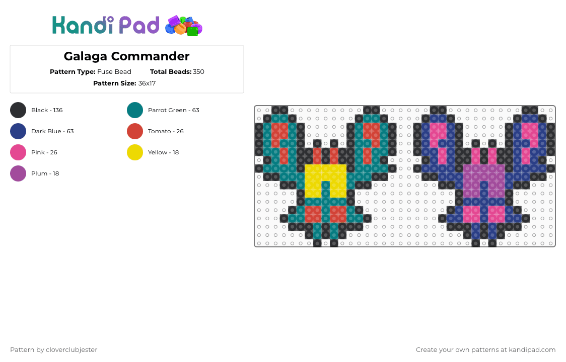 Galaga Commander - Fuse Bead Pattern by cloverclubjester on Kandi Pad - blue, pink, teal