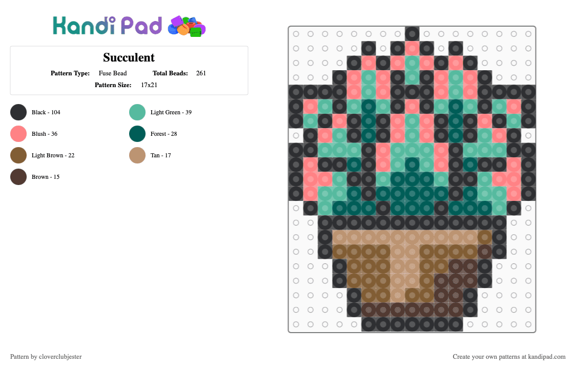 Succulent - Fuse Bead Pattern by cloverclubjester on Kandi Pad - gray, red, teal