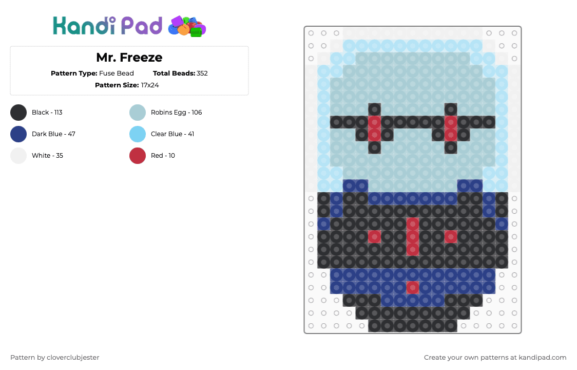 Mr. Freeze - Fuse Bead Pattern by cloverclubjester on Kandi Pad - light blue